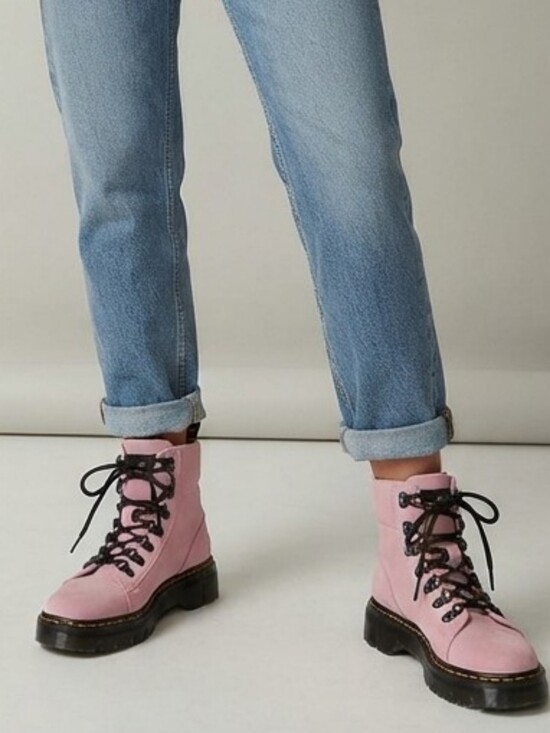 Dr. Martens Shoes - Dr. Martens Pink Suede Lace-Up Combat Boots 8-8.5 New!!!